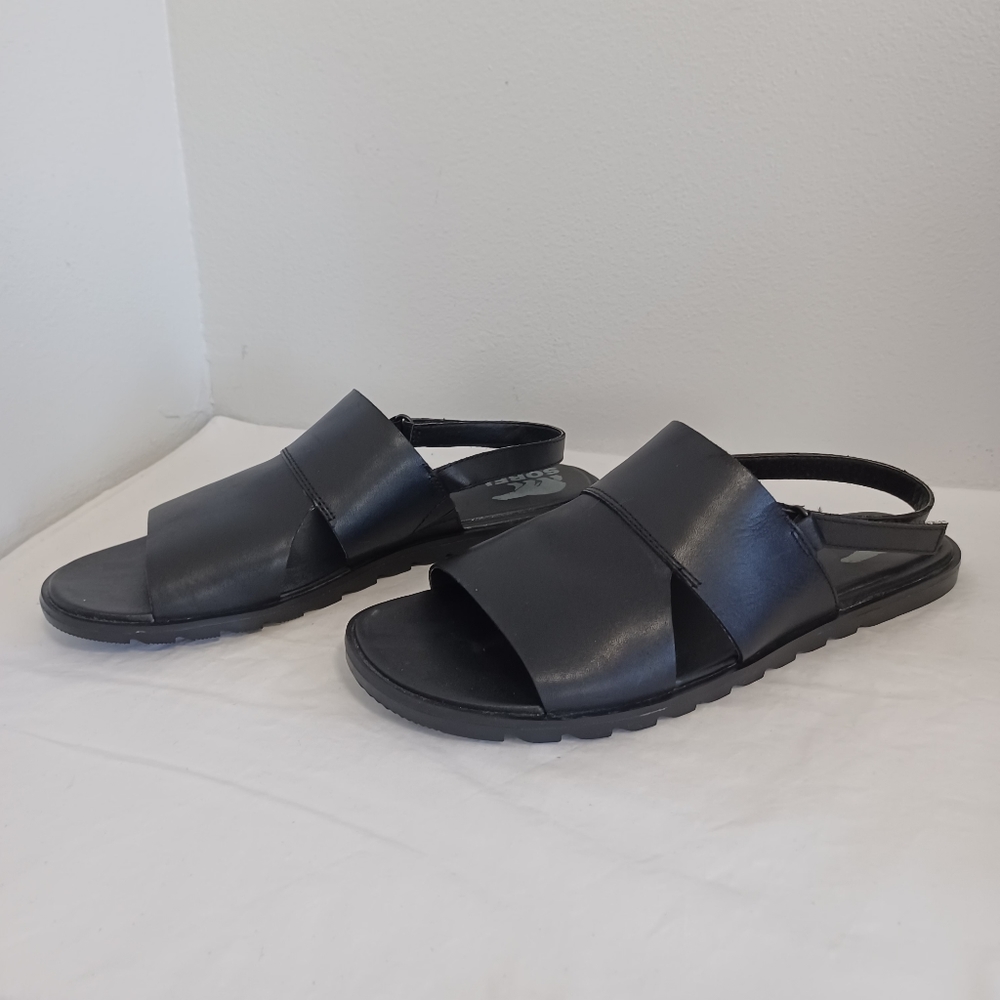 Sorel Ella ll Slingback sandals black leather open toe sz 10